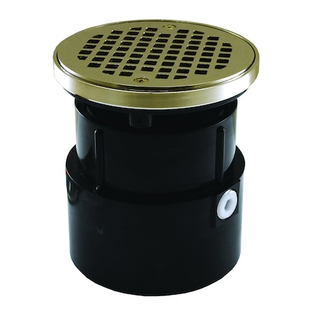 Jones Stephens 4in ABS Over Pipe Fit Drain Base with 3-1/2in Plastic Spud and 5in Nickel Bronze Strainer with Ring D53425